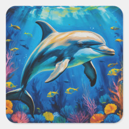 Oljemålning Dolphin Fyrkantigt Klistermärke