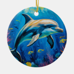 Oljemålning Dolphin Julgransprydnad Keramik