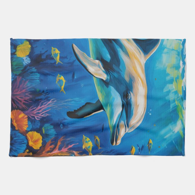 Oljemålning Dolphin Kökshandduk (Horisontell)