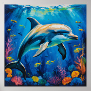 Oljemålning Dolphin Poster