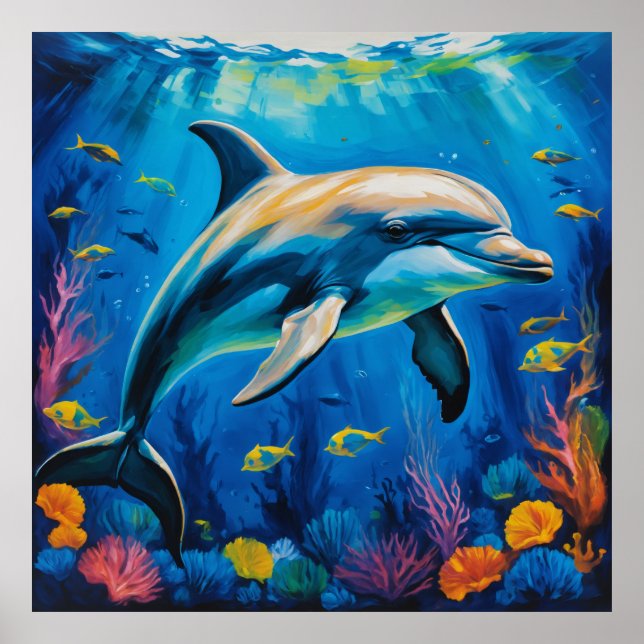 Oljemålning Dolphin Poster (Framsidan)
