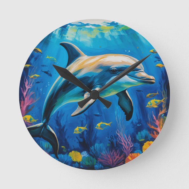 Oljemålning Dolphin Rund Klocka (Framsida)