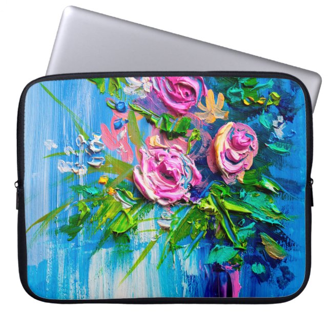 Oljemålning en bukett av ro. Impressionistisk Laptop Fodral (Framsidan)
