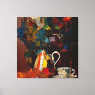 Oljemålning för Abstrakt av kaffe och blommor Canvastryck