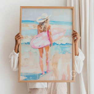Oljemålning för kustsurfare Cowgirl Skriv ut Poster