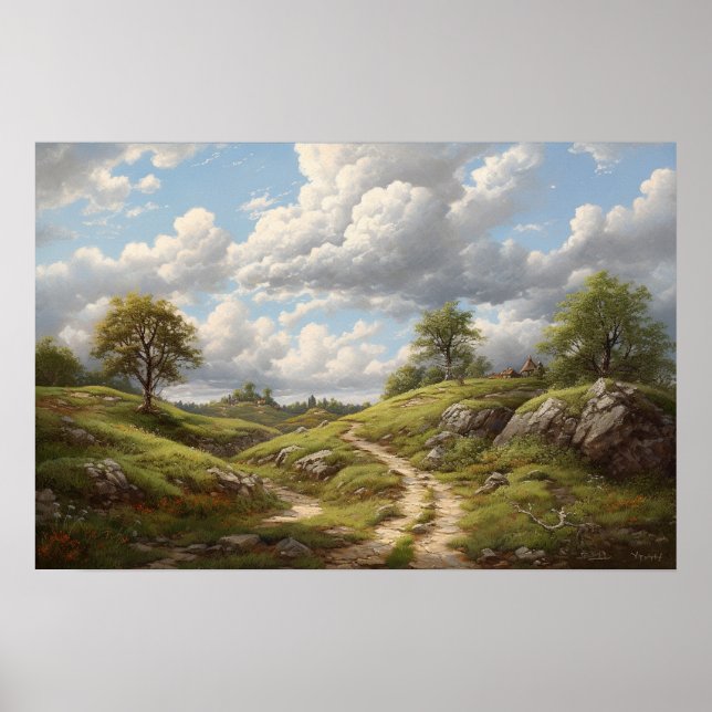 Oljemålning för lindning av väg genom stugan backe poster (Framsidan)