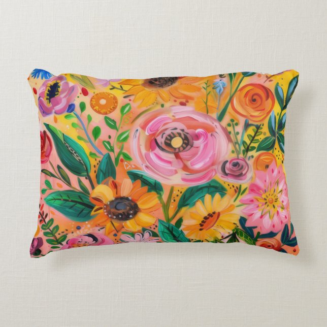 Oljemålning för ljusfärglös blommigt prydnadskudde (Framsidan)