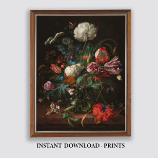 Oljemålning för moody Blommigt, Mörk för antika än Poster