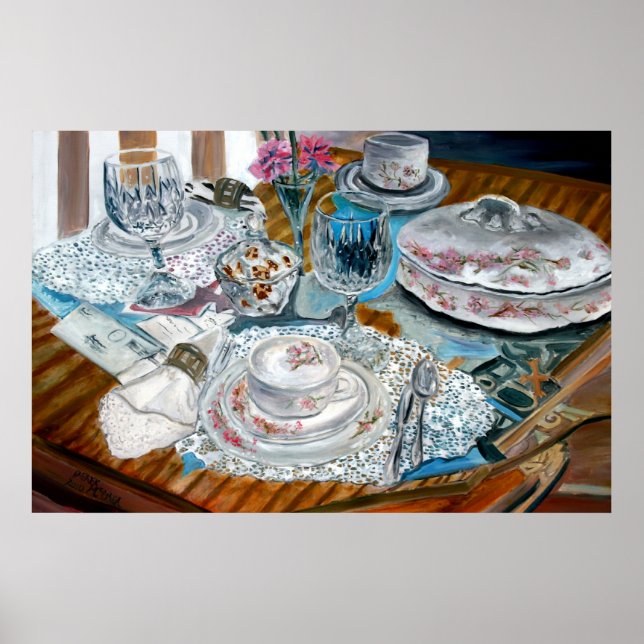 oljemålning fortfarande naturkonst snöre vas china poster (Framsidan)