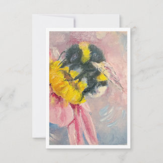 Oljemålning Humla på blå blomma Notkort Anteckningskort