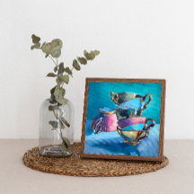 Oljemålning i Colorful Tea Kopp på Kanvastryck