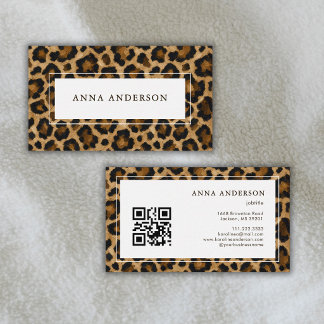 Oljemålning Leopard Djurtryck Jordtoner QR-kod Visitkort
