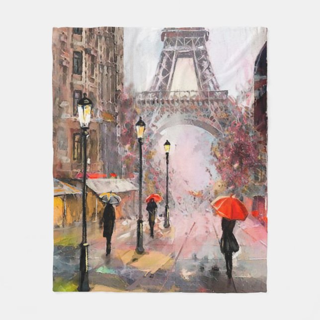 oljemålning på canvas, gatuvy över Paris. Artw Fleecefilt (Framsidan)