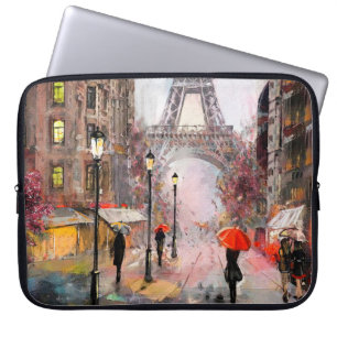 oljemålning på canvas, gatuvy över Paris. Artw Laptop Fodral