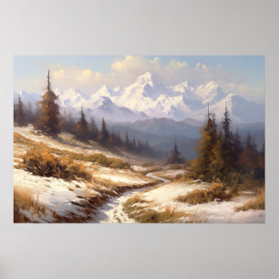 Oljemålning som lindar väg-snökens bergspipor poster