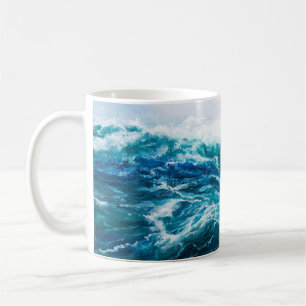 oljemålning som visar vågar i hav eller till havs kaffemugg