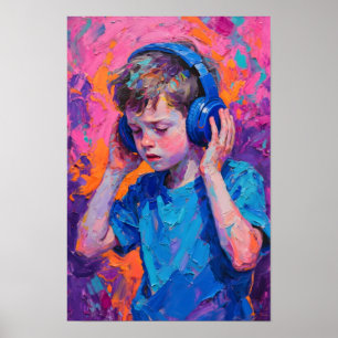 Oljemålning stil autistiska barnpojke med blått hu poster