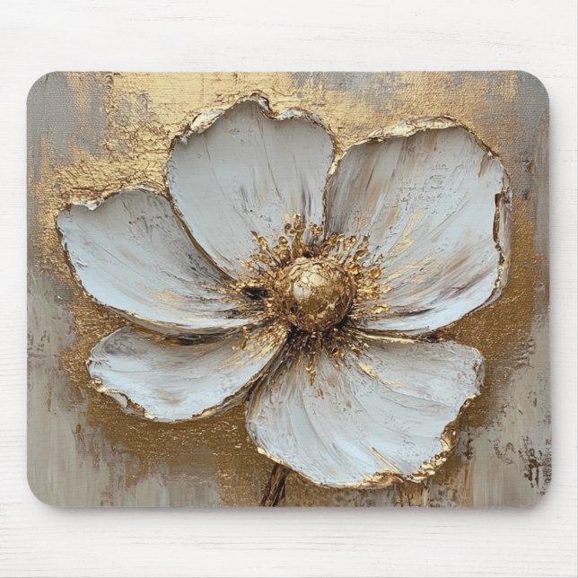 Oljemålning White Guld Flower Musmatta (Framsidan)