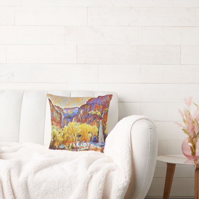 Oljemålningen Abstrakten  i bergsområden Träd Kudde (Soffa)