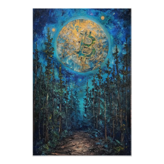 Oljemålningen Bitcoin Måne BTC art Fototryck (Framsidan)