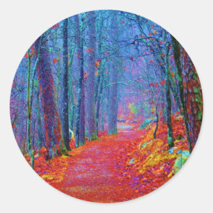 Oljemålningen Black Light Forest Runt Klistermärke