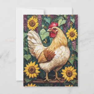 Oljemålningen Chicken with Flowers Vykort