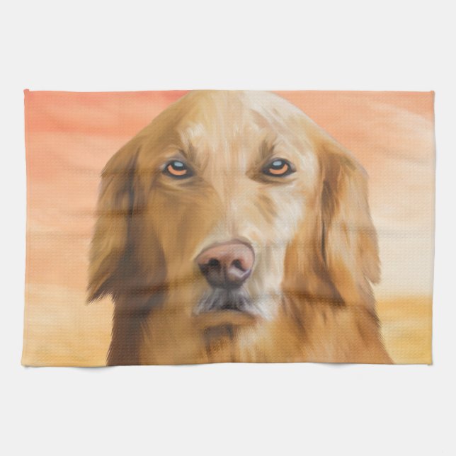 Oljemålningen Golden Retriever Hund Färg Art Vatte Kökshandduk (Horisontell)