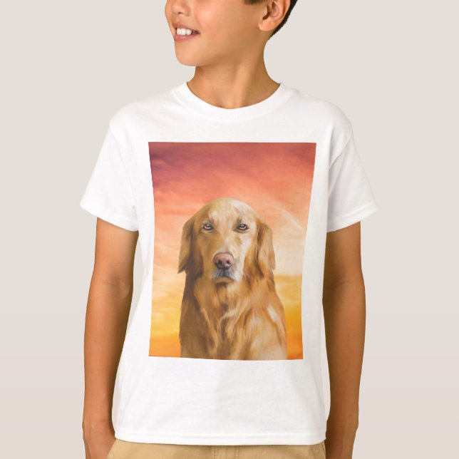Oljemålningen Golden Retriever Hund Färg Art Vatte T Shirt (Framsida)