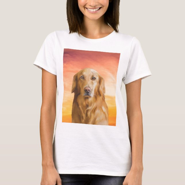 Oljemålningen Golden Retriever Hund Färg Art Vatte T-shirt (Framsida)