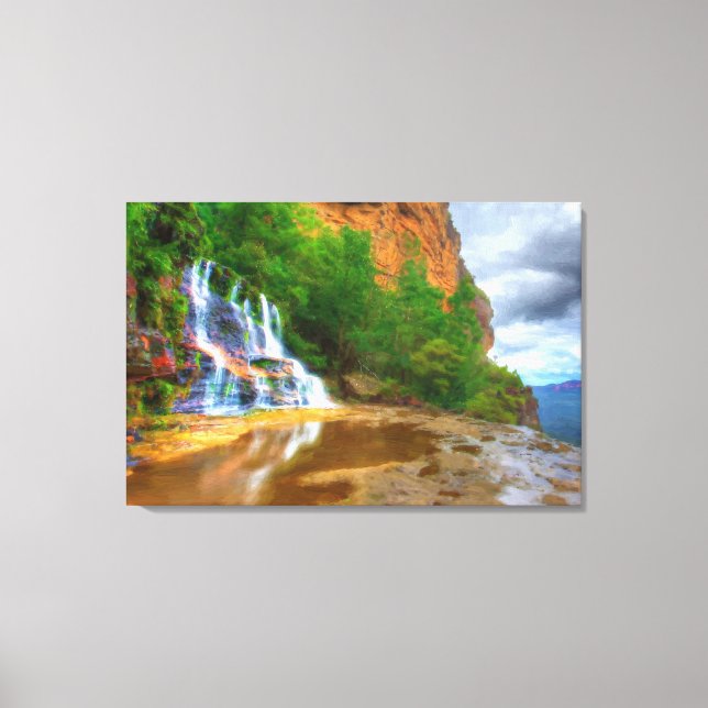 Oljemålningen Mountai River Skriv ut omstruken Canvastryck (Framsida)