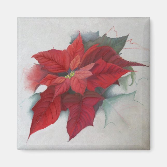 Oljemålningen Poinsettia jul Magnet (Framsidan)