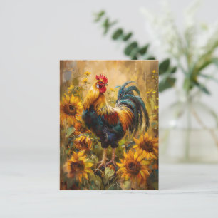 Oljemålningen tupp och solblommor vykort