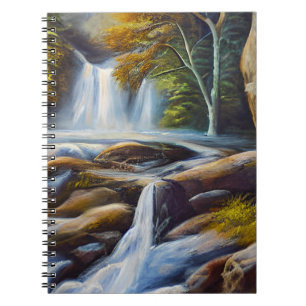 Oljemålningen Vacker Nature Waterfall Stream Anteckningsbok