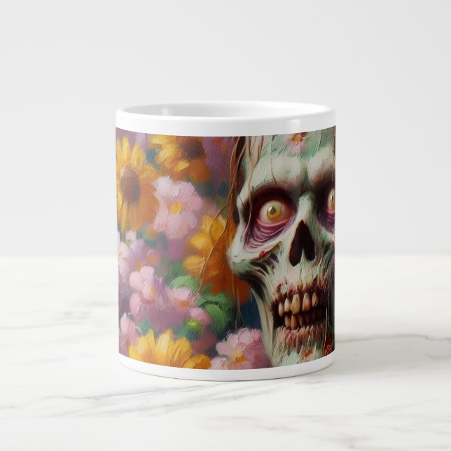 Oljemålningen Zombie i Flower Fält Halloween Jumbo Mugg (Framsidan)