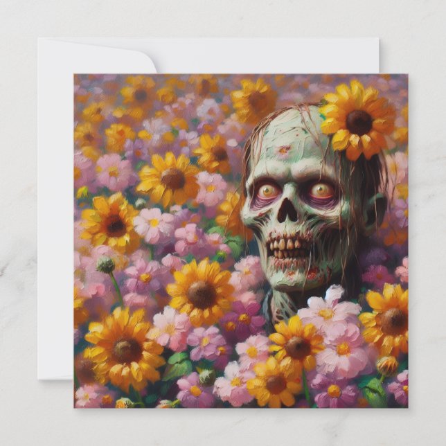 Oljemålningen Zombie i Flower Fält Halloween Kort (Framsida)