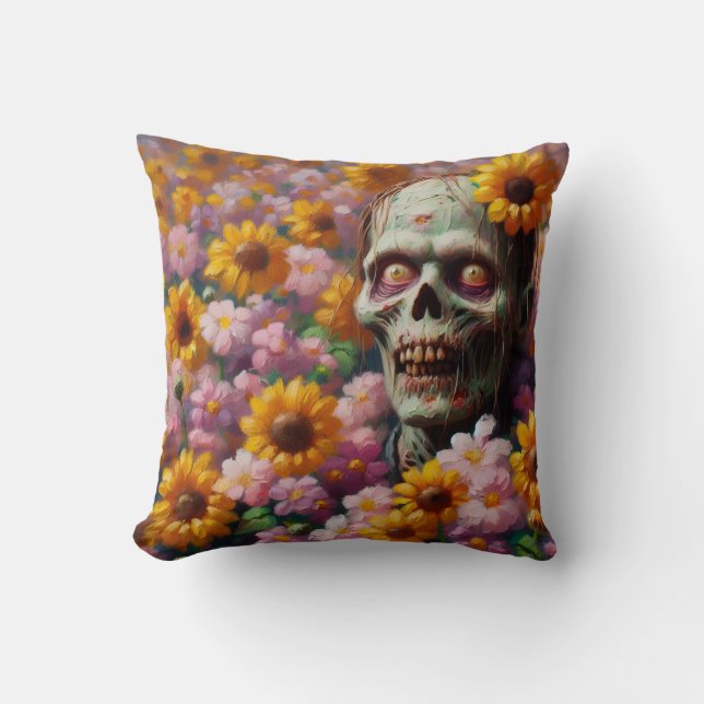 Oljemålningen Zombie i Flower Fält Halloween Kudde (Framsida)