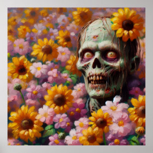 Oljemålningen Zombie i Flower Fält Halloween Poster