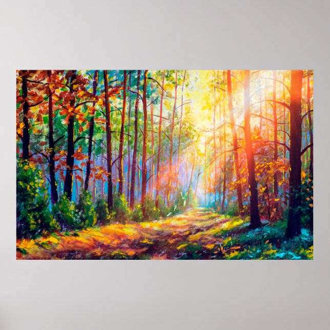 oljemålningens vackra skog på hösten, scenisk poster (Framsidan)