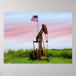 Oljepump med amerikansk Flagga Poster
