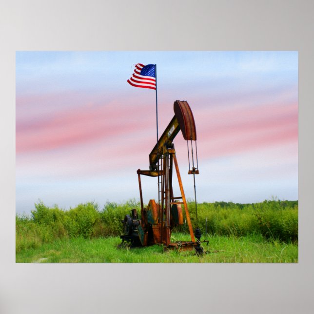 Oljepump med amerikansk Flagga Poster (Framsidan)