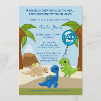 Olle Dinosaur Baby Shower-pojke Inbjudningar