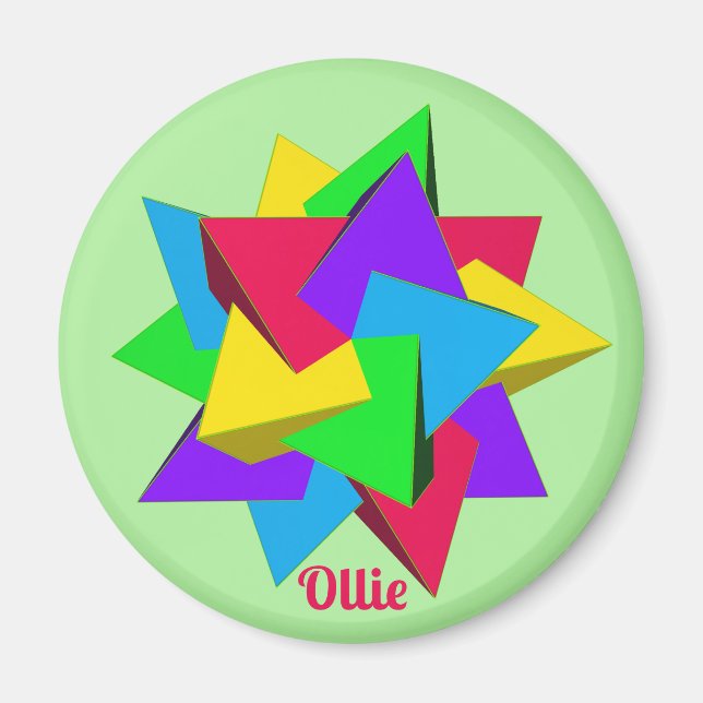 OLLIE ~ POLYHEDRA ~ MULTICOLOURED ~  MAGNET (Framsidan)