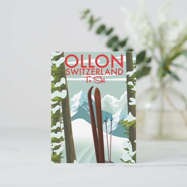 Ollon Schweiz skidåkning  Vykort (Stående Fram)