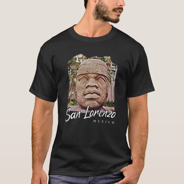 Olmec Colossal Head Painting Giant Statues Mexiko T Shirt (Framsida)