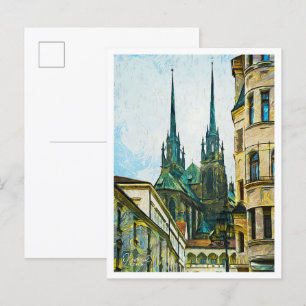 Olomouc Tjeckiska vackra Oljemålningen City Vykort