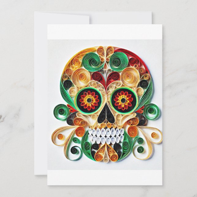 OLORFUL day of the dead FLOWER sKULL QUILLING ART Julkort (Framsida)