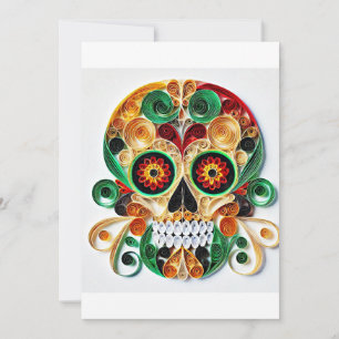 OLORFUL day of the dead FLOWER sKULL QUILLING ART Julkort