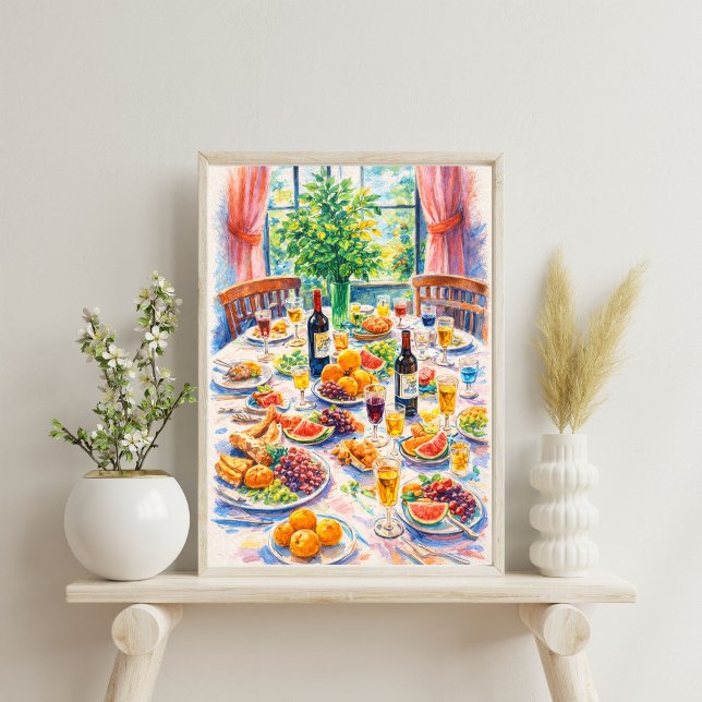 olorful Mediterranean Table Still Life with Wine Poster (Skapare uppladdad)