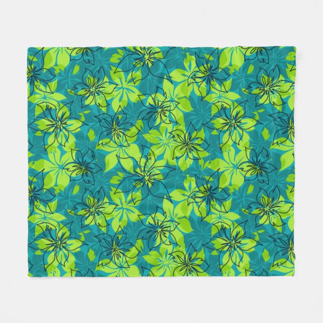 Olowalu Hibiscus Hawaiian Camo Aloha Shirt Print Fleecefilt (Framsidan (Horisontell))