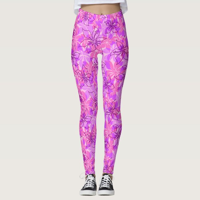 Olowalu Hibiscus Hawaiian Camo Blommigt Leggings (Framsida)